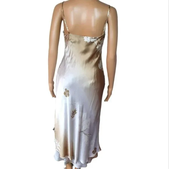 Table 8 floral maxi slip dress wrap SILK tanwhite ruffled ruched - Picture 2 of 8